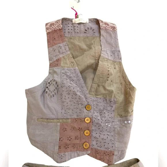 NWT Free People Sweet & Salty vest suit set. Patchwork. Cutwork. Textured Size 8 - Picture 7 of 14